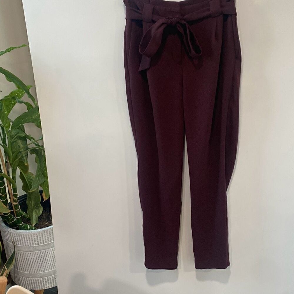 Express Womens Solid Belted Polyester Ankle High Rise Pants Burgundy Size 6P